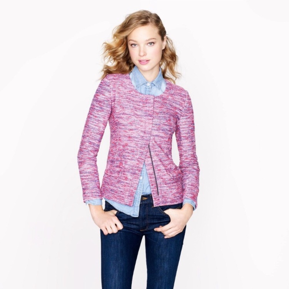 J Crew Knit Micro Tweed Jacket In Poppy Sz XL